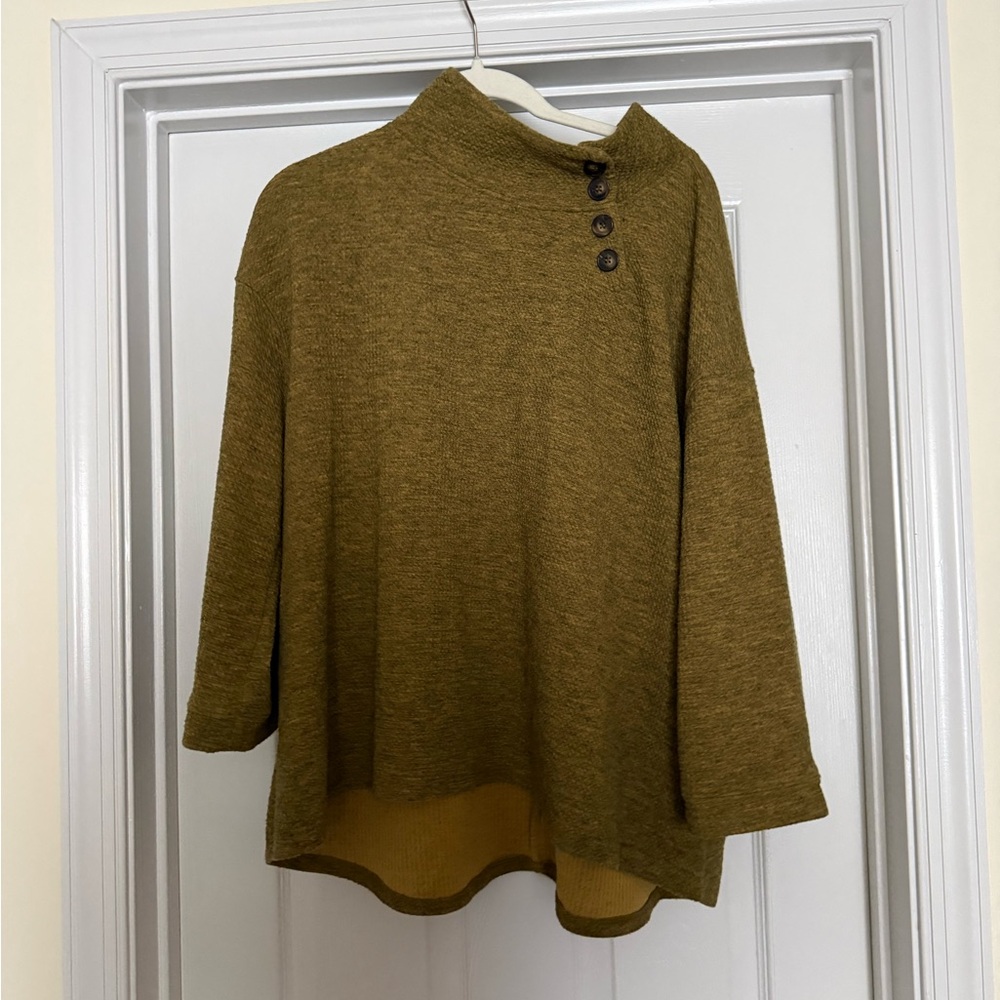 Eri & Ali Anthropologie Olive Green Button-Up Sweater